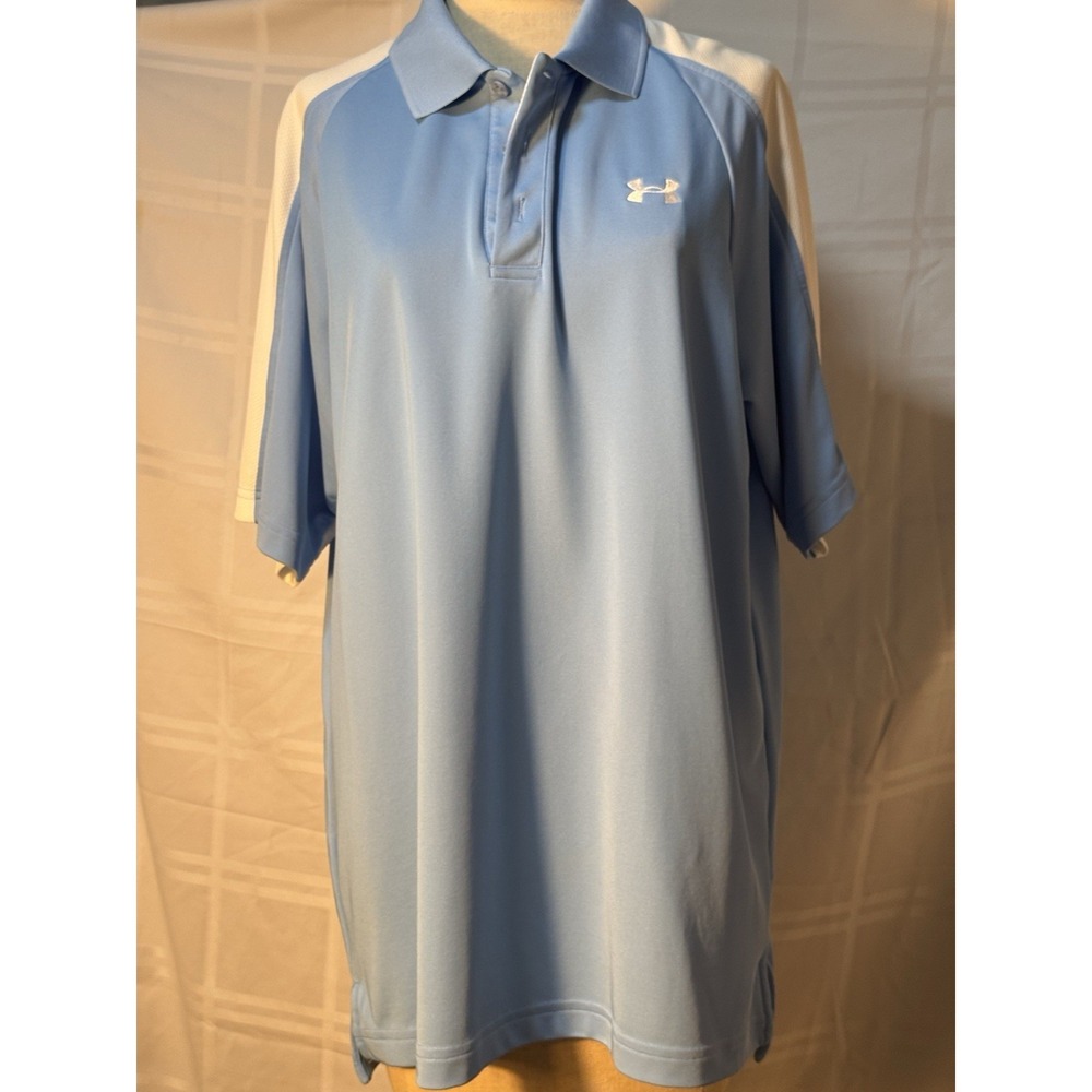 Under Armour The Performance Polo Light Blue Textured Polo Loose‎ Fit Size L